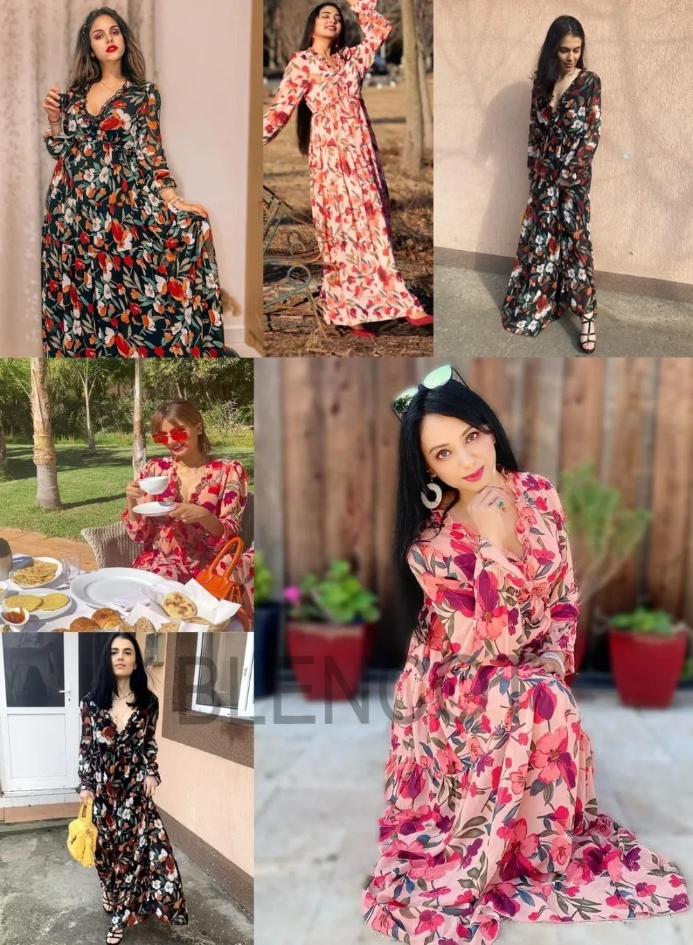 Elegant Womens Casual Boho Deep V Neck Print Long Dress 100% Polyester