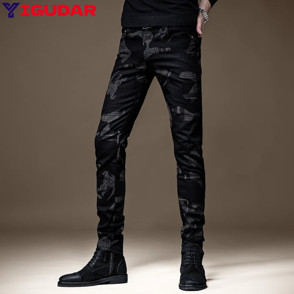 Men’s Slim-fit Stretch baggy Jeans Decors Denim Pants Hip Hop Street Fashion Jeans men Pants y2k streetwear pantalon homme