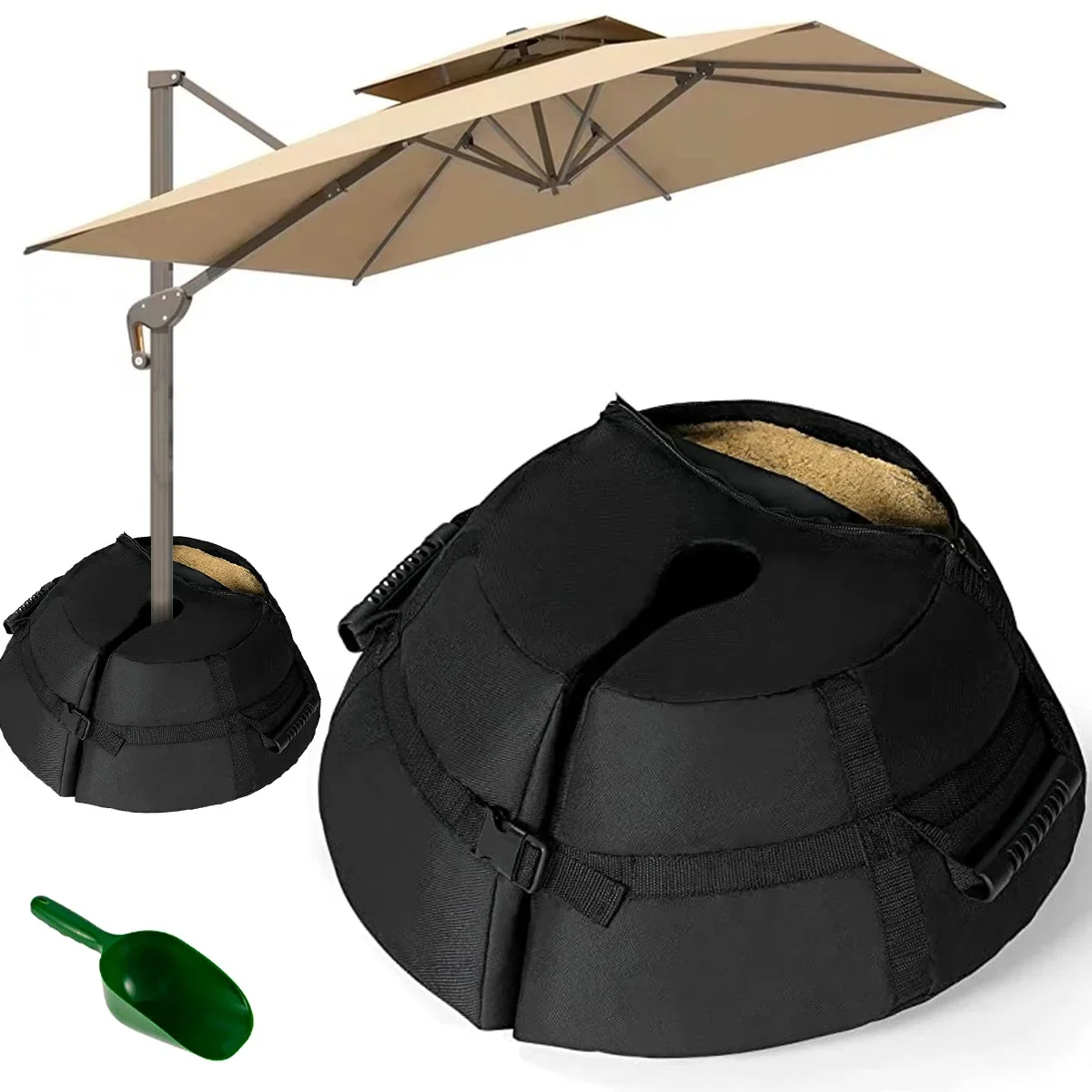 Heavy Duty Sand Bags Umbrella Base Weight Bag 600D Weatherproof Parasol Umbrella Stand Base with Shovel for Outdoor Courtyard