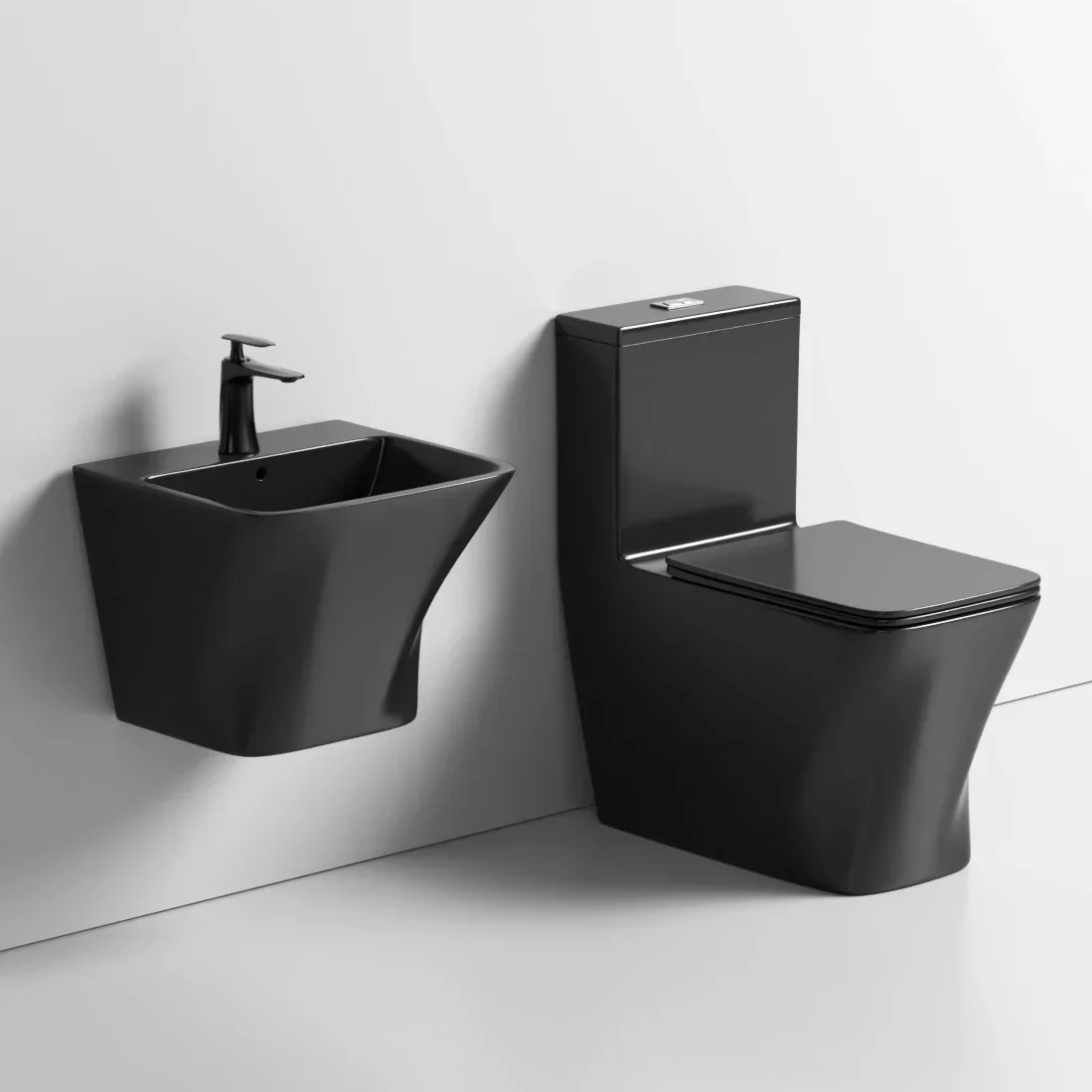 Customizable Color Sanitary Ware Matt Black Wall Hung Basin And One Piece Toilet Ceramic Bathroom Sink Toilet Set