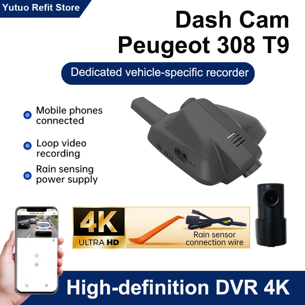 Dashcam per Peugeot 308 T9 2014-2017, DVR Plug and Play, Dash Cam, Registratore di Guida 4K UHD 2160P, Accessori per Modifiche