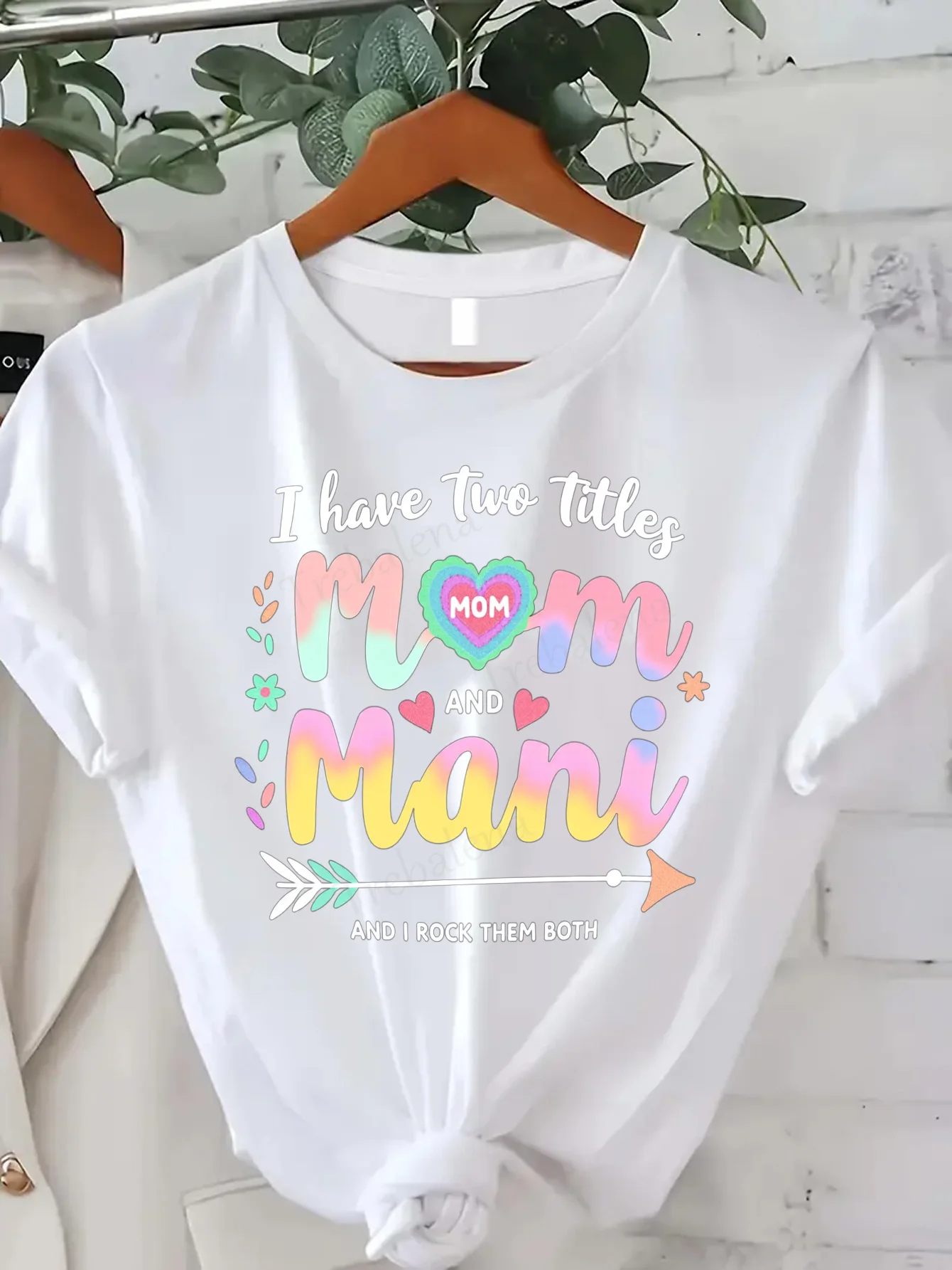 

Women T-shirt Cute Mom & Mani T-Shirt, Fun Motherhood Graphic Tee