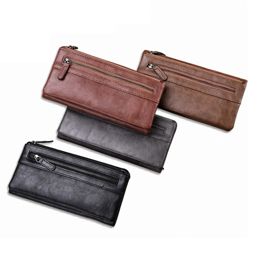 Fashion Leisure Men's Long Wallet Soft PU Leather Clutch Wallet  Coins Purse Card Holder Male Purse Detachable Wallet