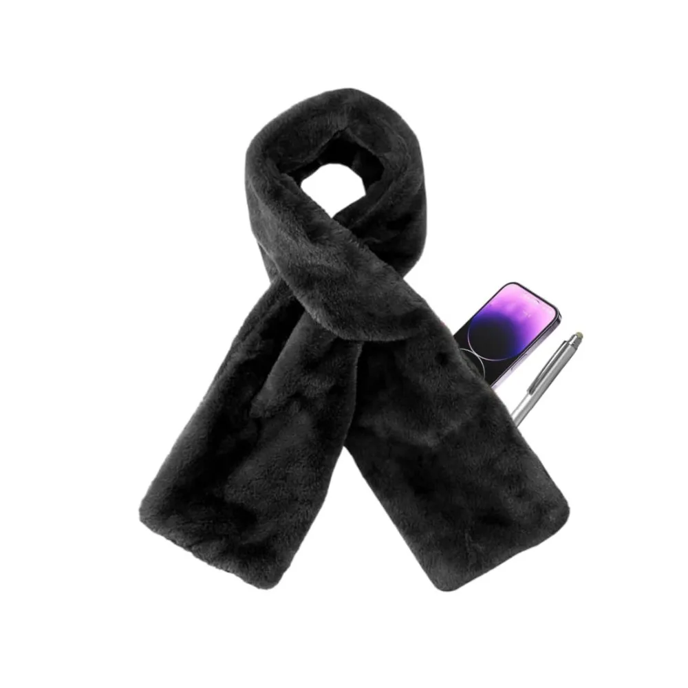 

New With Hidden Zipper Pocket Faux Fur Scarf Warm Soft Cross Neck Scarf Ladies Neck Warmer Scarves Autumn/Winter