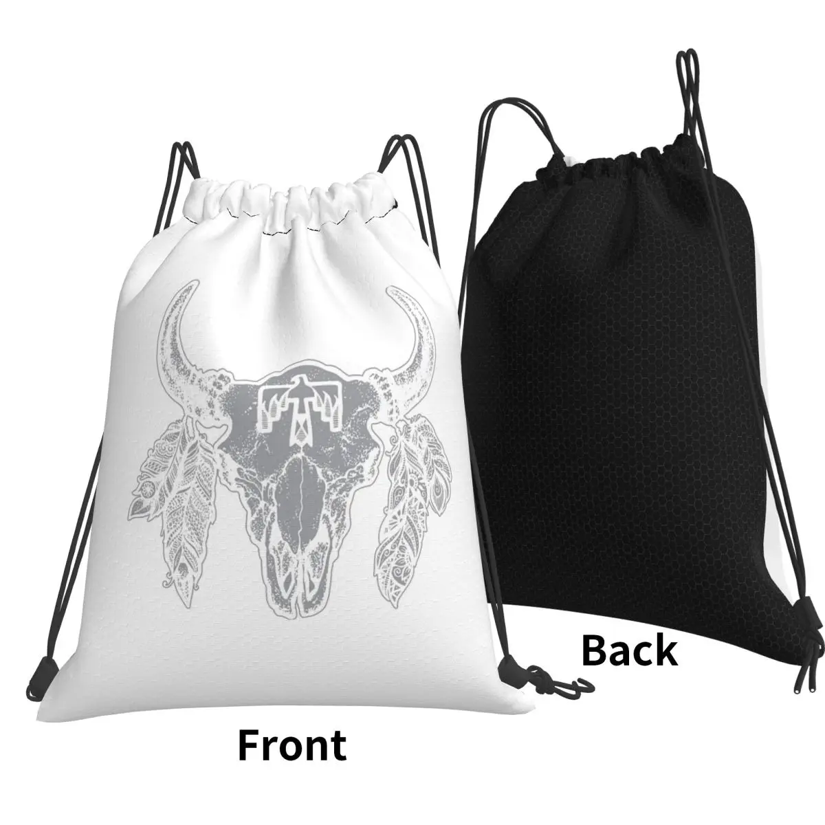 Thunderbird Steer Skull - Grey Backpacks Multi-function Drawstring Bags Shoes Bag Book Bags for Man Woman Students