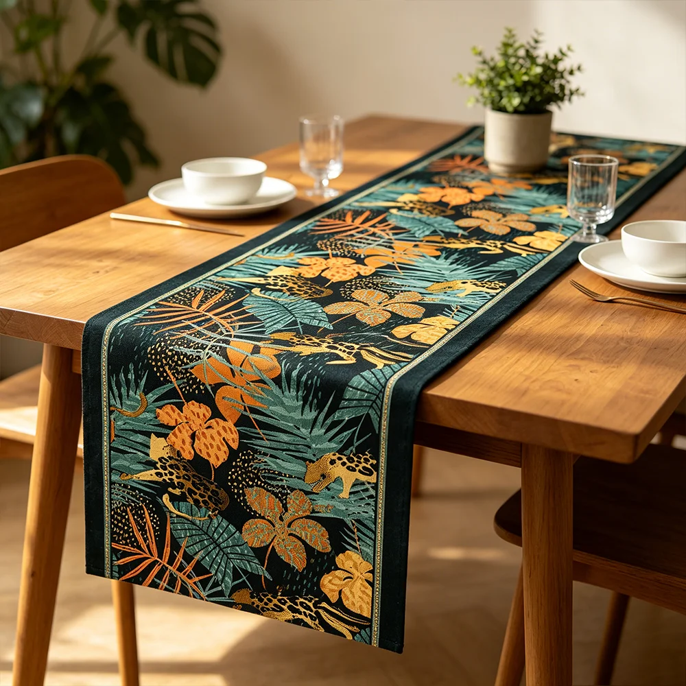 New Chinese-style floral imitation-jute tablecloth in versatile design. Suitable for kitchen island counter. Can be used for oil