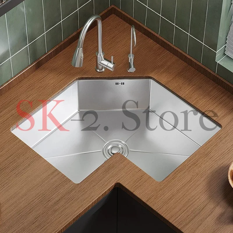 Large Single Tank Dishwashing Basins  Kitchen Corner Special-shaped Sink, L-shaped Corner Sink