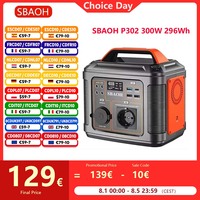 SBAOH P302 300W 296Wh Portable Power Station Generator Quick Charge 230V AC Sockets DC Ports and LED Torch for Travel Camping