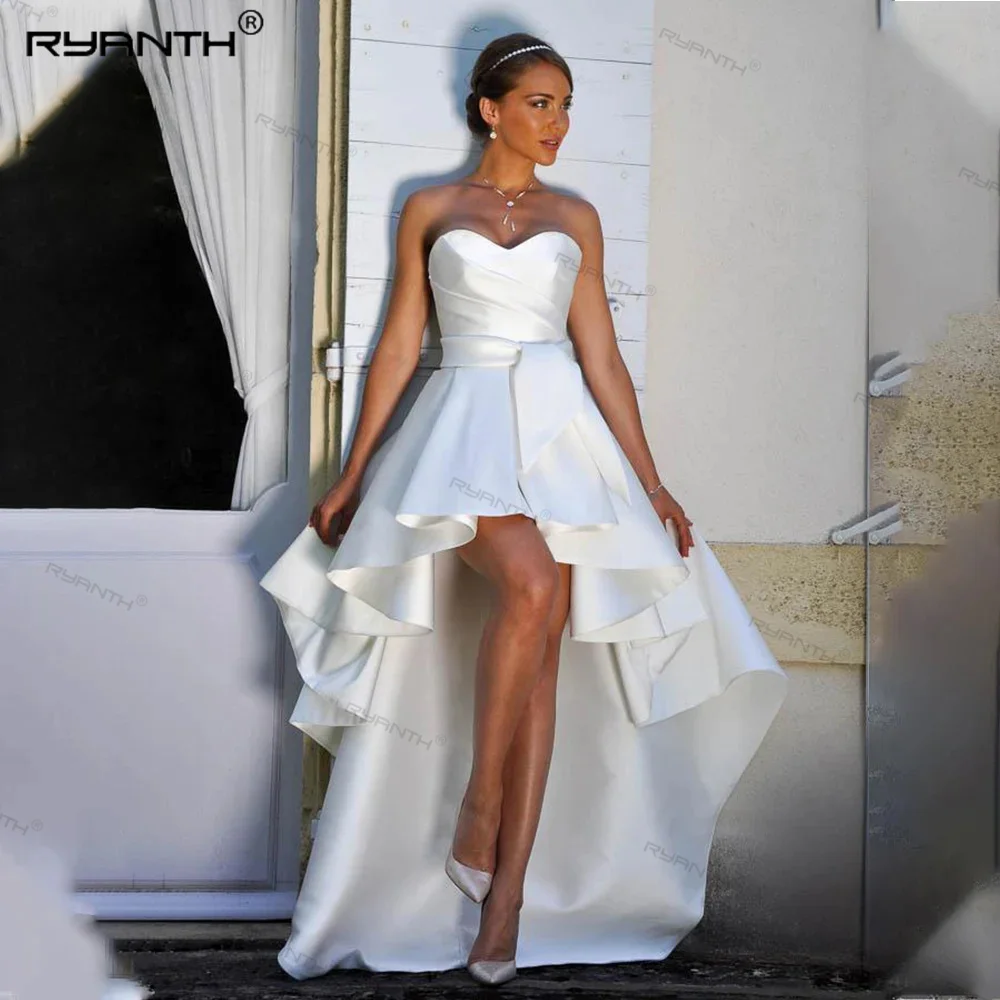 

Ryanth Simple Satin Wedding Gowns For Women Short Front Long Back Sweetheart Wedding Dress Brides Custom Made Elegant Outdoor