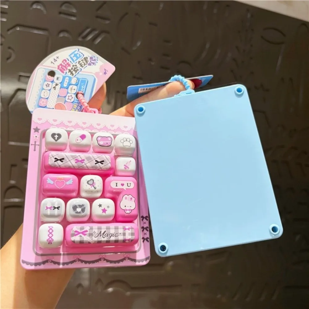 Cartoon 14 Keys Keyboard Keychain Pressable Keys Clicker Sound Keyboard Clicker Keychain Creative Cute Stress Relief Fidget