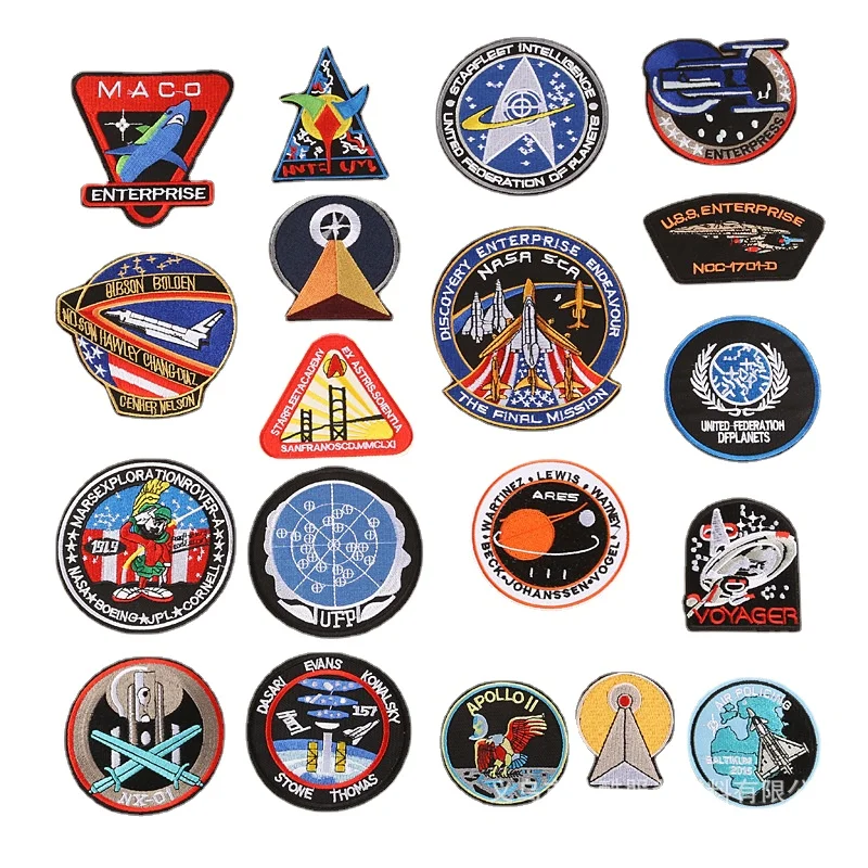 

30pcs/Lot Round Luxury Embroidery Patch Aviation Astronaut Space Ship Rocket Moon Whale Clothing Decoration Badge Crafts Diy