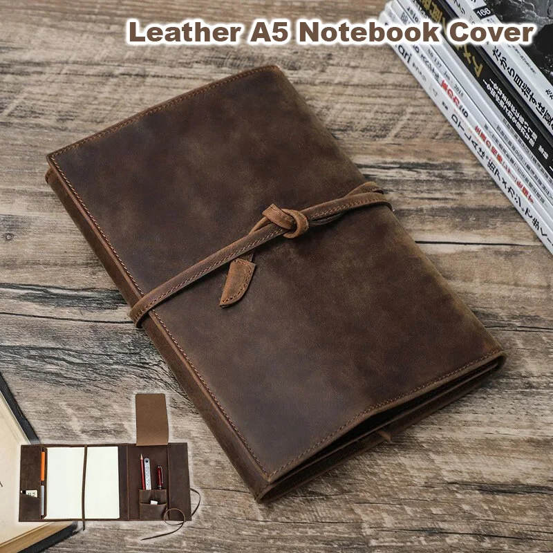 Genuine Leather Strap A5 Notebook Cover For Journal Notebook / Pencil / Fountain Pen / Ruler Office School Supplies Stationery