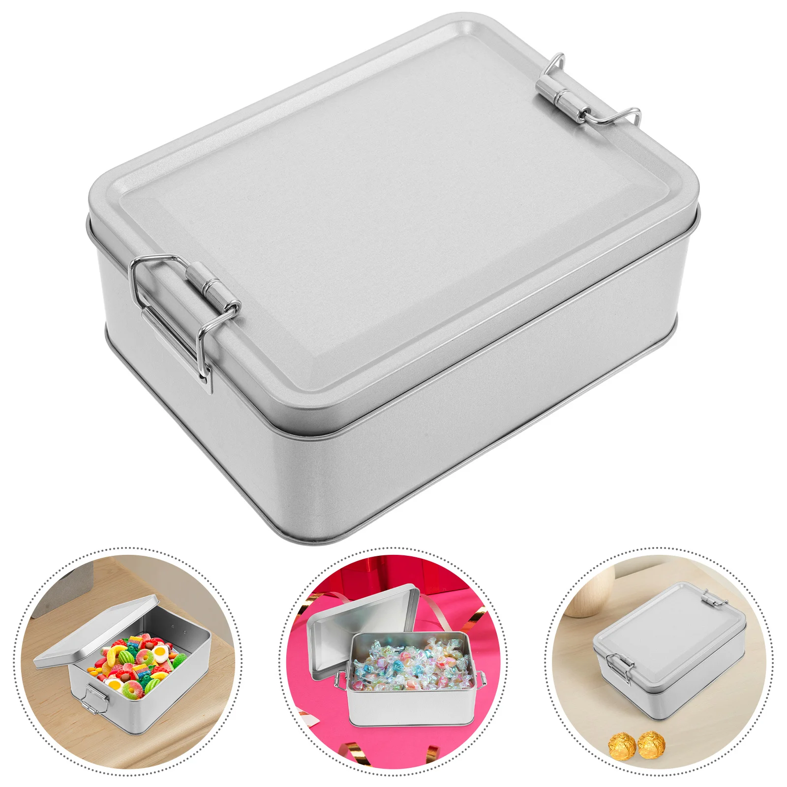 

Retro Tinplate Storage Box Rectangular Metal Container Buckle Latch Vintage Candy Tin Decorative Empty Case Wedding Party