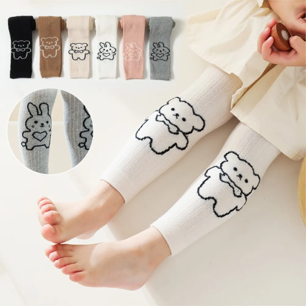 Children tight nine points baby pants thick cotton combing cute teddy bear tights of the girls pantyhose