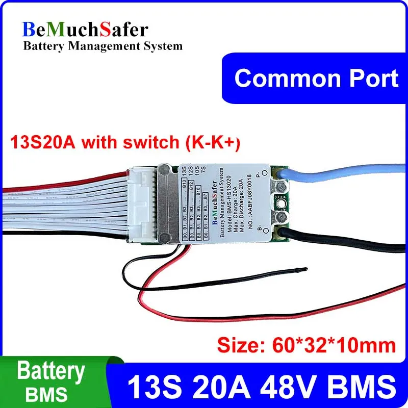 7S 10S 12S 13S 20A BMS Common Port With On/Off Switch Temperature Sensor 7S20A 10S20A 12S20A 13S20A 24V 36V 43.2V 48V for DIY