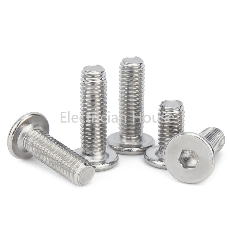 100pcs/lot Ultra Thin Super Flat Wafer Head Screw Bolt M1.6 M2 M2.5 M3 M4 M5 M6 M8 304 Stainless Steel Hex Hexagon CM Socket