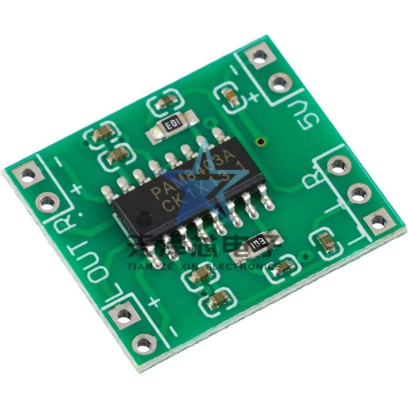 Ultraminiatur-Digital-Leistungsverstärkerplatine, 2 x 3 W, Klasse D Pam8403, Leistungsverstärkerplatine, effiziente 2,5–5 V USB-Stromversorgung