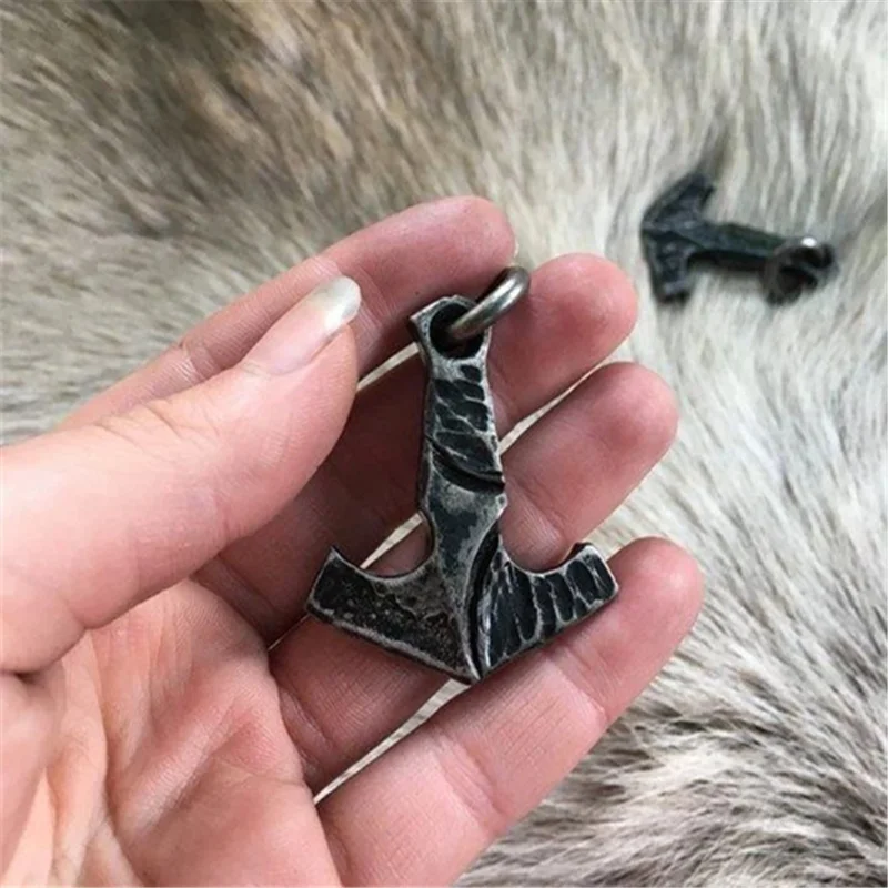 High Quality Viking Antique Stone Tools Mjolnir Thunderhammer Pendant Amulet Men\'s Necklace Bicycle Punk Jewelry