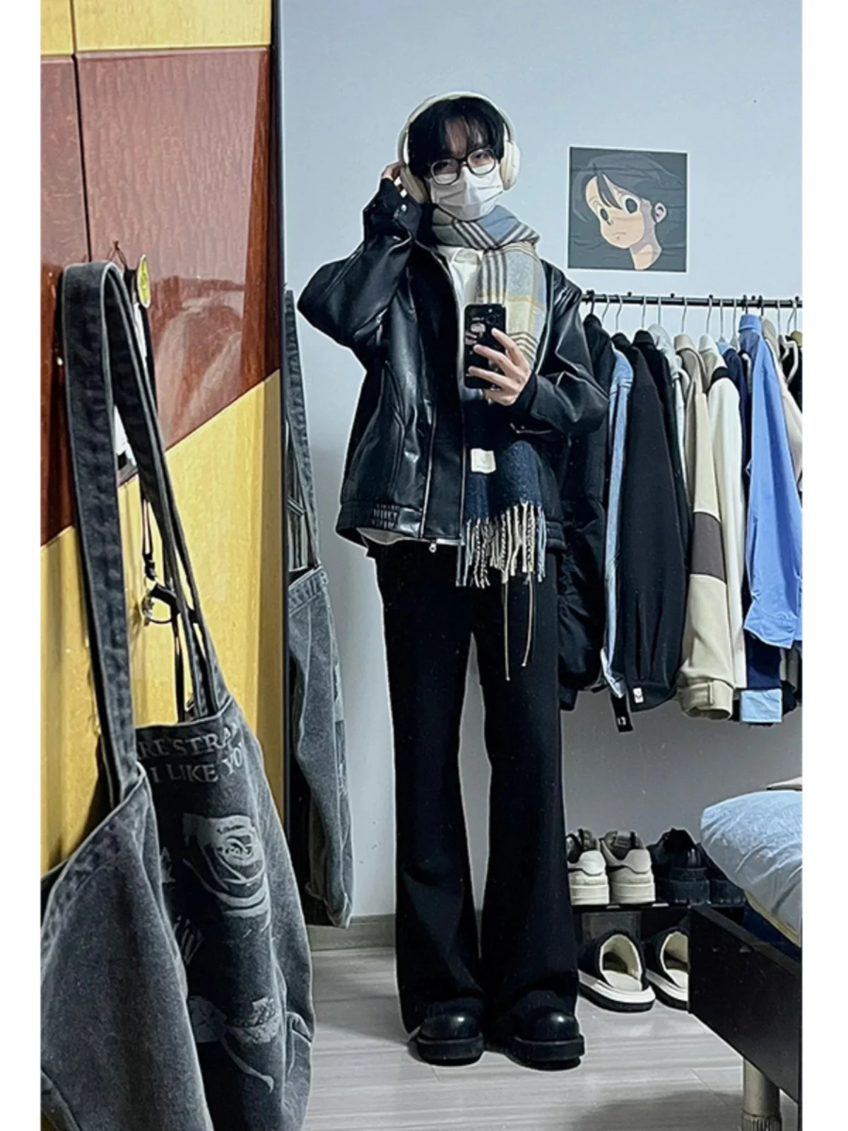 American High Street Men's Fleece Lined Bell Bottom Jeans Straight Leg Trousers Lengthening Legs Effect for Autumn Winter