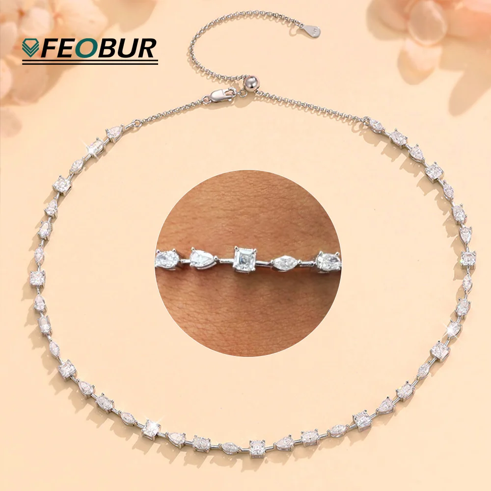 

FEOBUR нерегулярное теннисное колье с муассанитом для женщин S925, серебряная груша, бриллиантовая цепочка с бриллиантами, свадебные украшения