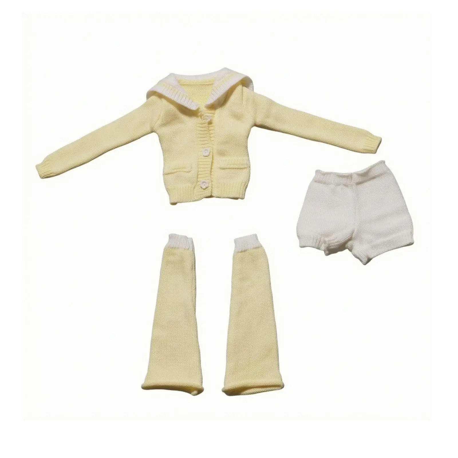 Soft Knitted Doll Outfit Cardigan with Ribbed Edges Front Pockets Plus Shorts Leg Warmers for Collectible Dolls
