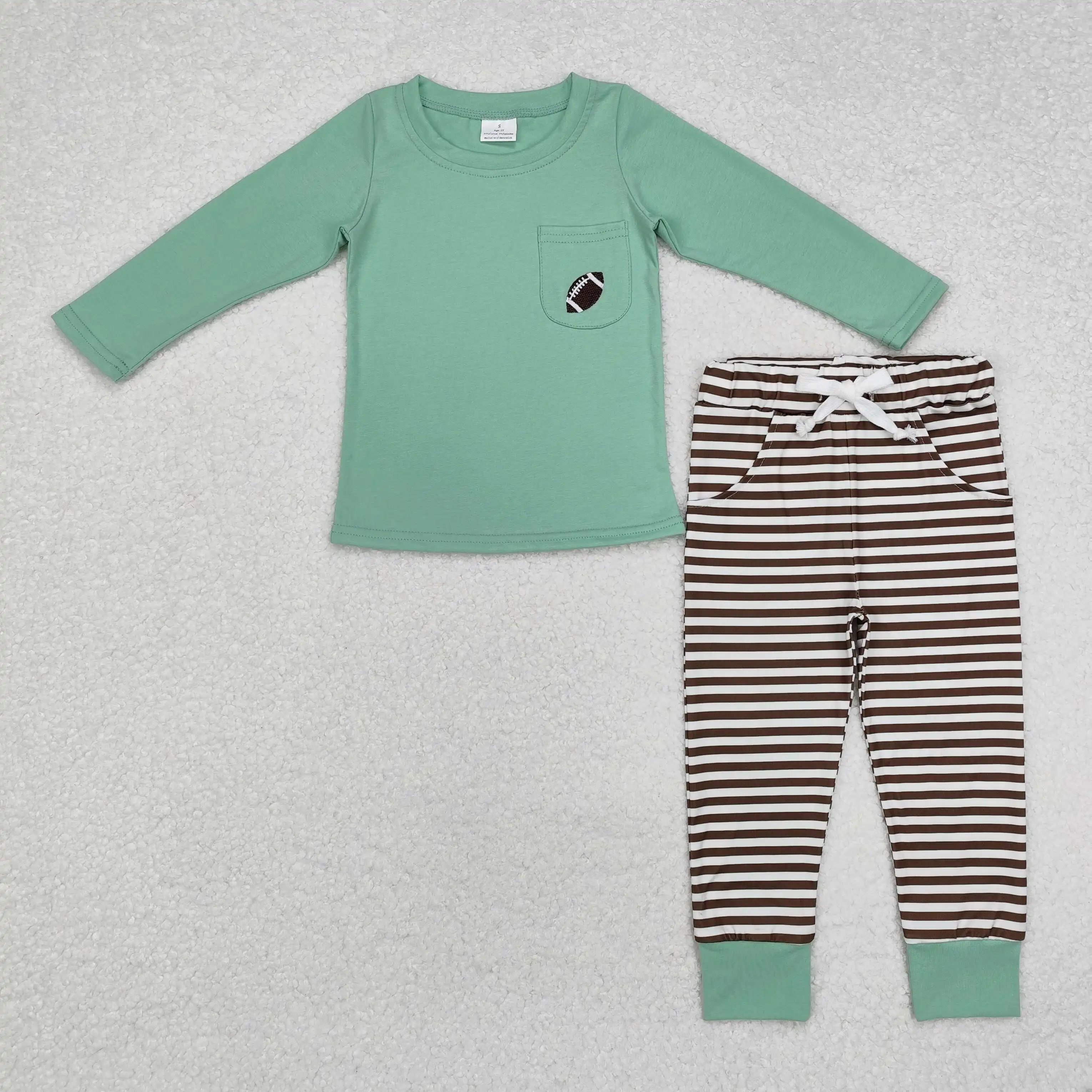 

new rts infant boys fall suit wholesale boutique children boys embroidered rugby green top striped pants suit