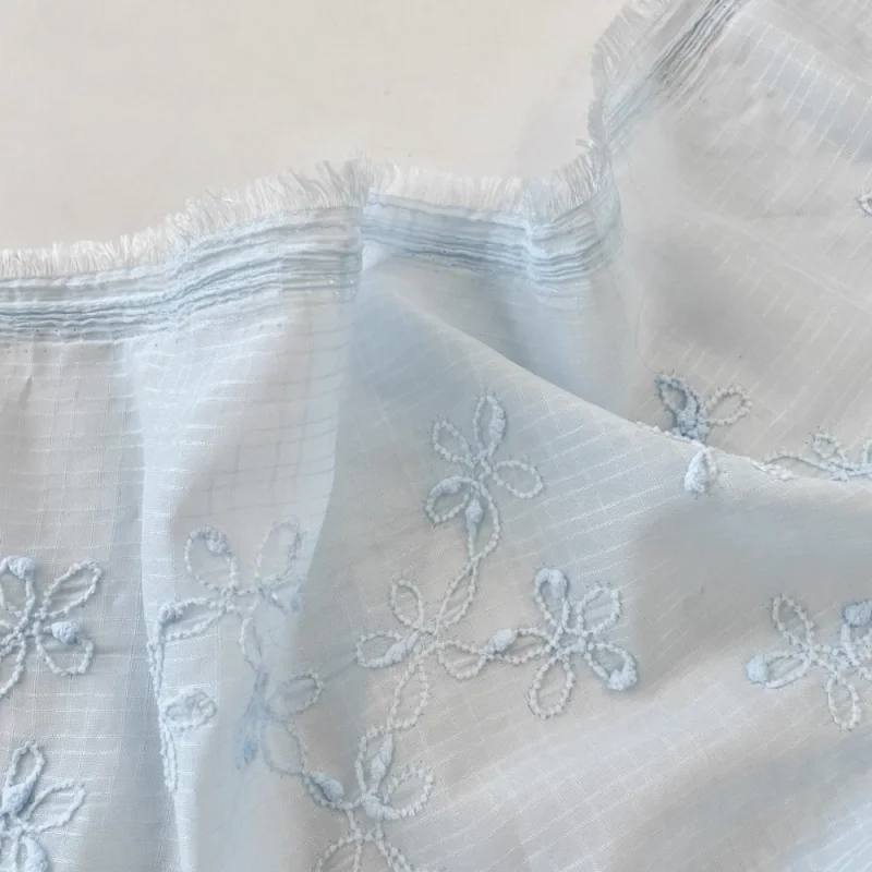 قماش بوليستر أزرق مطرز للملابس، مفارش المائدة، وسائد رمي، قماش مصنوع يدويًا