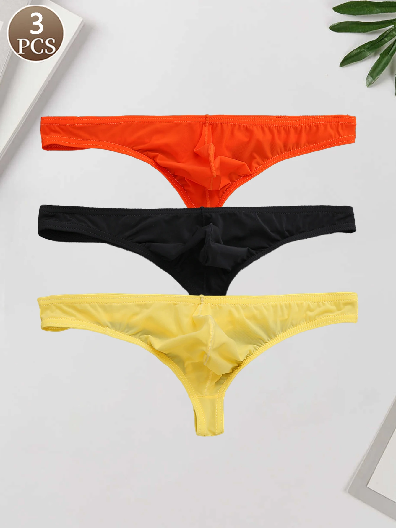 

3 шт., однотонные повседневные спортивные базовые мужские дышащие бесшовные стринги из ледяного шелка с низкой талией, сексуальные крутые стринги