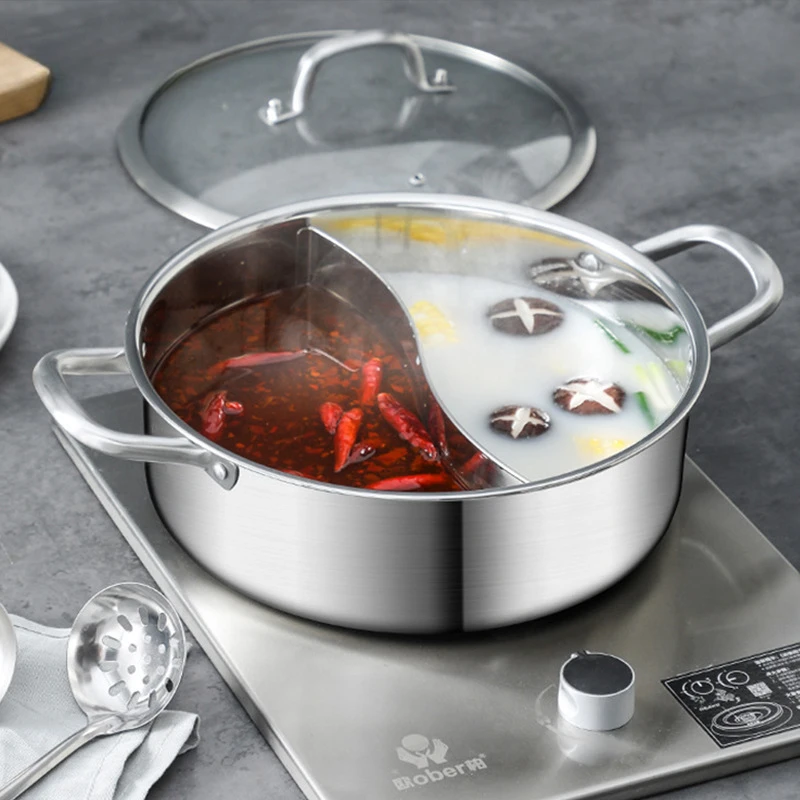 Thickened Double Bottom Double-flavor Hot Pot, Seafood, Soup Pot, Household Stainless Steel Hot Pot Basin