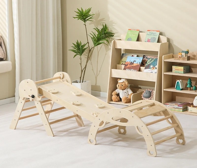 

Hot Selling 7-in-1 Montessori Wooden Garden Rainbow Indoor Outdoor Kids Climbing Frame Pickler Piklers Play Set