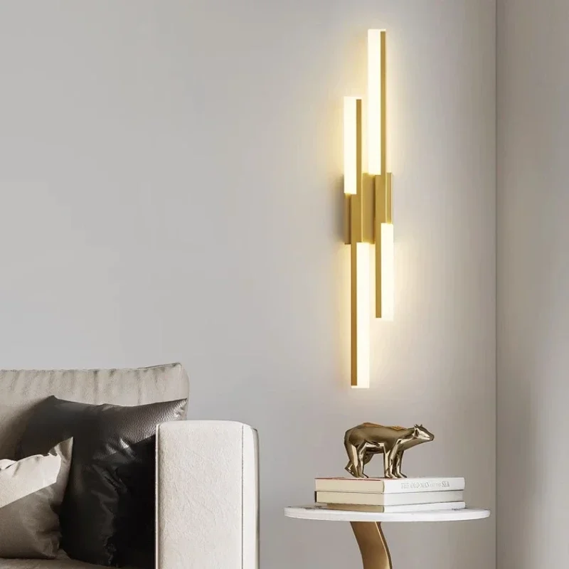 Lámpara LED de pared para dormitorio, candelabros de tubo de línea de cobre, pantalla de lámpara acrílica, iluminación interior para sala de estar, accesorio de luz para pasillo