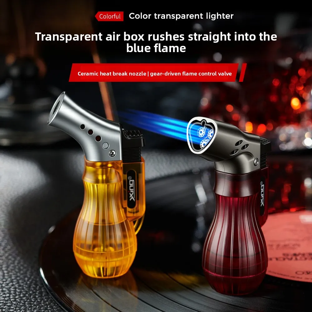 

New mini elbow straight through transparent gas chamber lighter, large flame cigar specific lighter, cigarette accessories