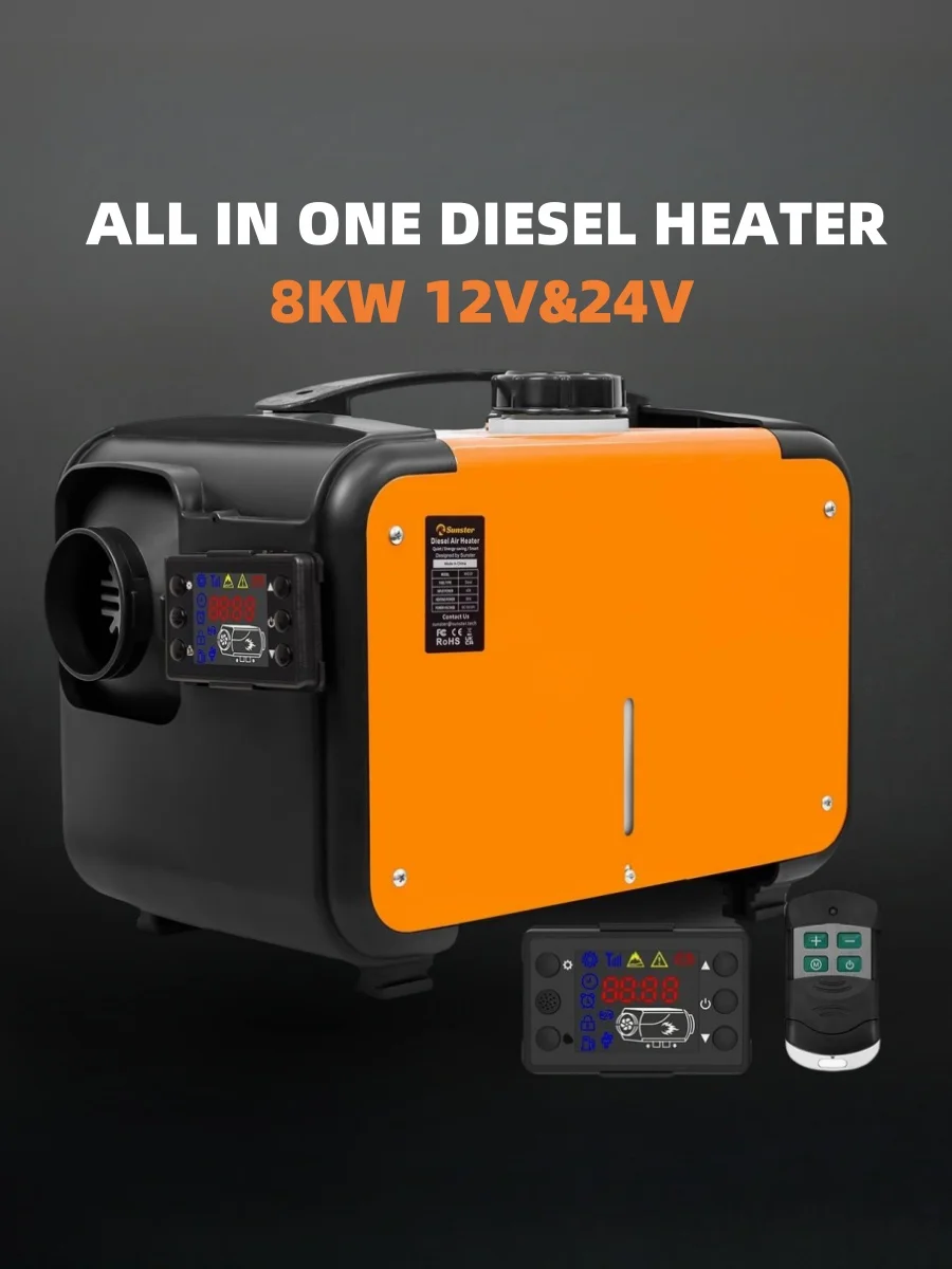 Sunster 8KW 12V 24V Diesel-Luftheizung mit Schalldämpfern, LCD-Schalter, Auto-Standheizung für PKW, Anhänger, LKW, Diesel-Standheizung