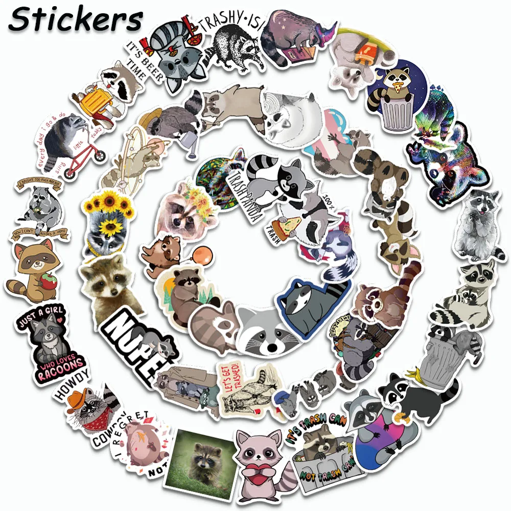 50PCS Cartoon Raccoon Stickers Cute Animals DIY Decals Laptop Guitar Luggage Phone Stationery Scrapbook Kid Gifts Toys Stickers