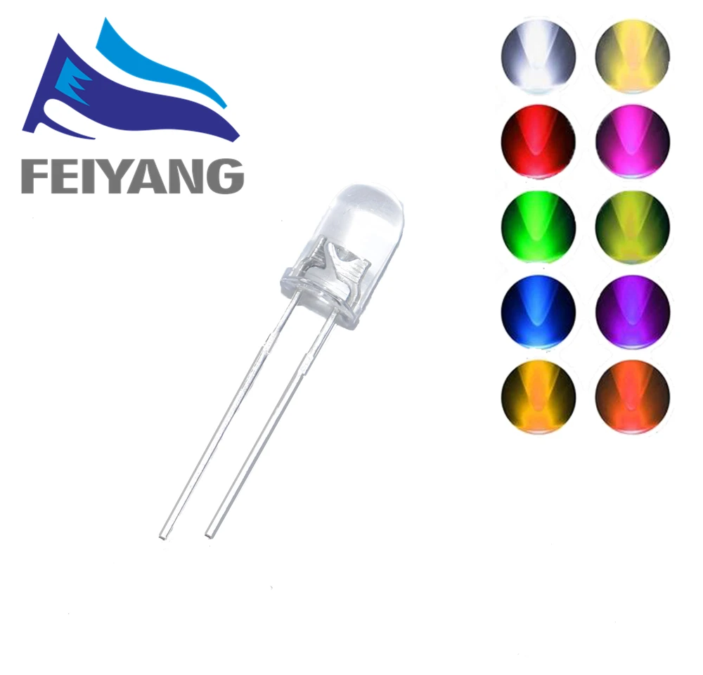 100pcs 5MM Led white/blue/red/yellow/green/pink/purple light bulbs / 5MM White Colour LED emitting diode F5 White/UV LED