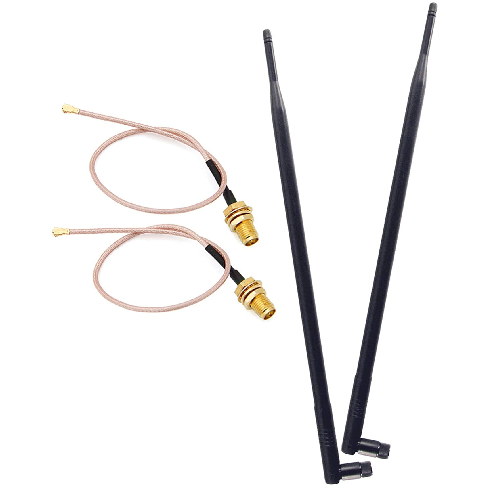 

Set of 2 Omni-Directional Wi-Fi Long Range Dual Band 9 Dbi Antenna 2.4/5Ghz 802.11N/B/G and 2 RF Female Pigtail Antenna