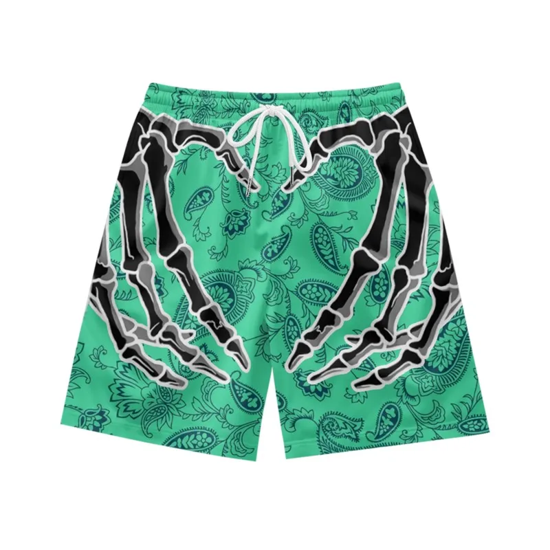 Bixin Finger Skeleton Creative Fashion Casual Personality Loose Trendy Summer Men's Sports Basketball Shorts Green