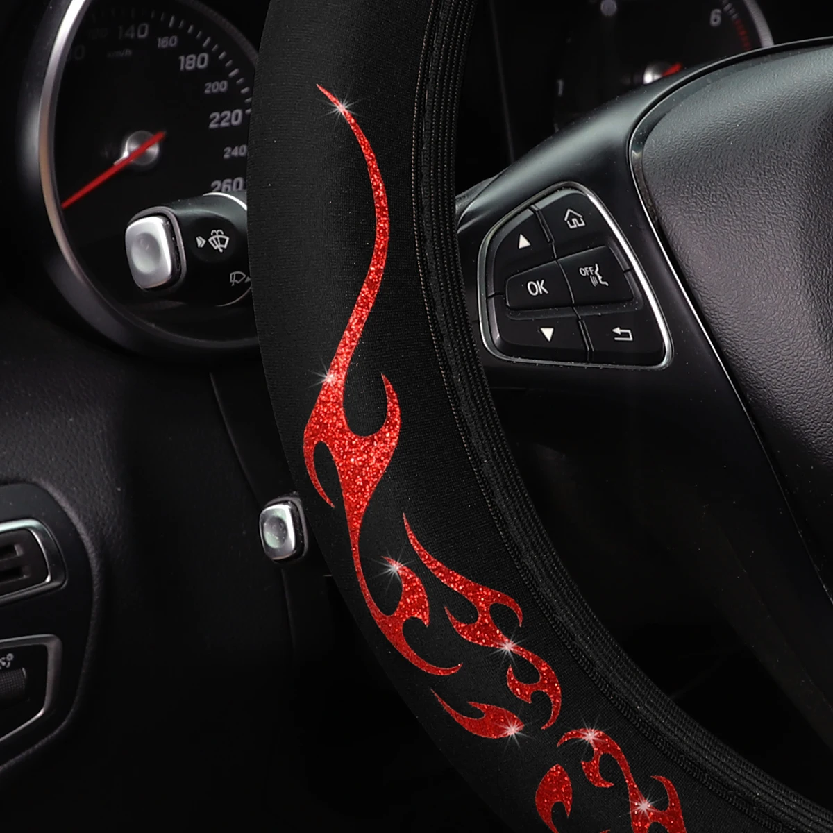 A Blingbling Flame Totem Dynamischer Lenkradbezug aus Stoff ohne Innenring, passend für 14,5-15 Zoll, Autozubehör – Detail 12