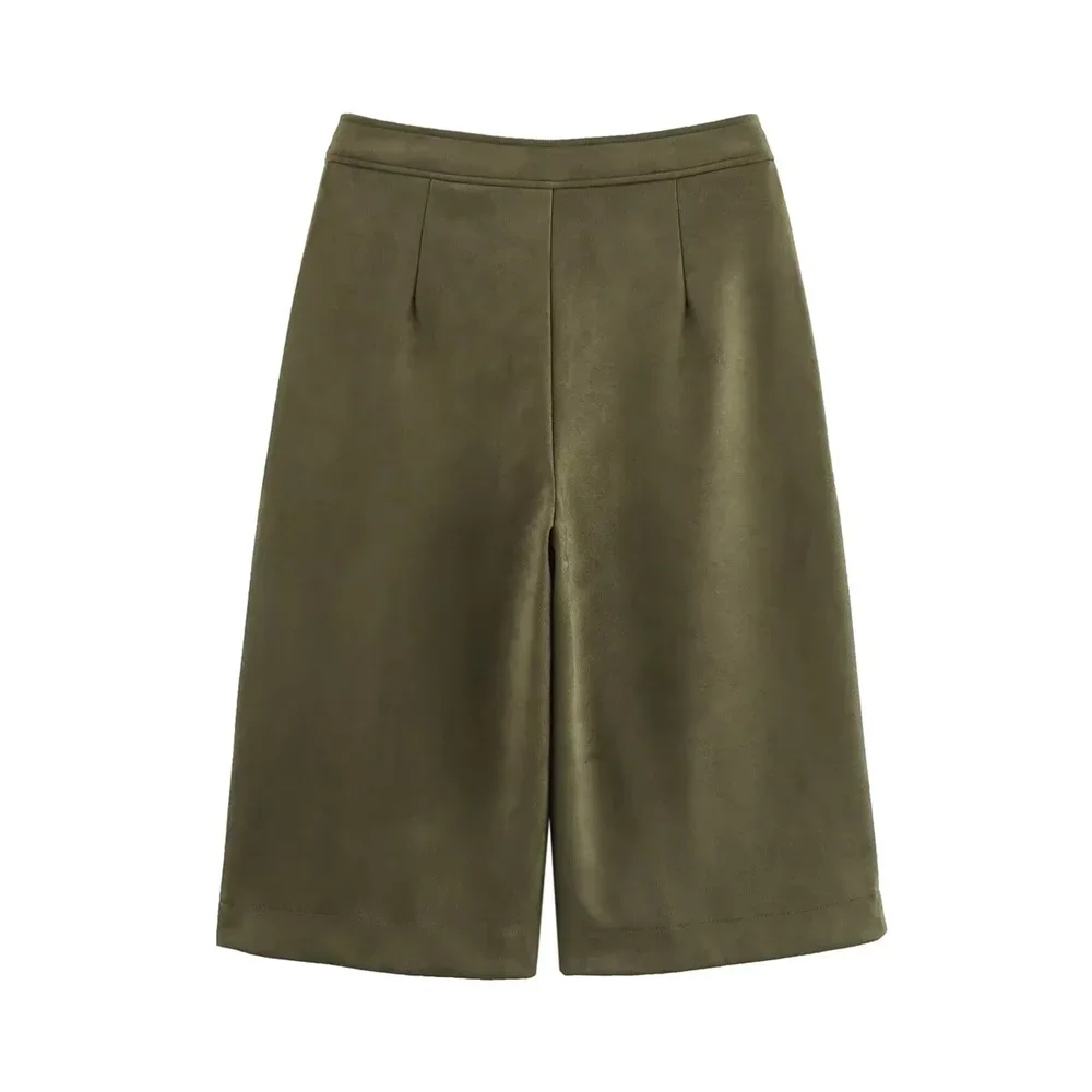 Pop Women's Simple Suede Texture Effect High Waist Casual Pants Spring/Summer New Fashionable Straight Shorts
