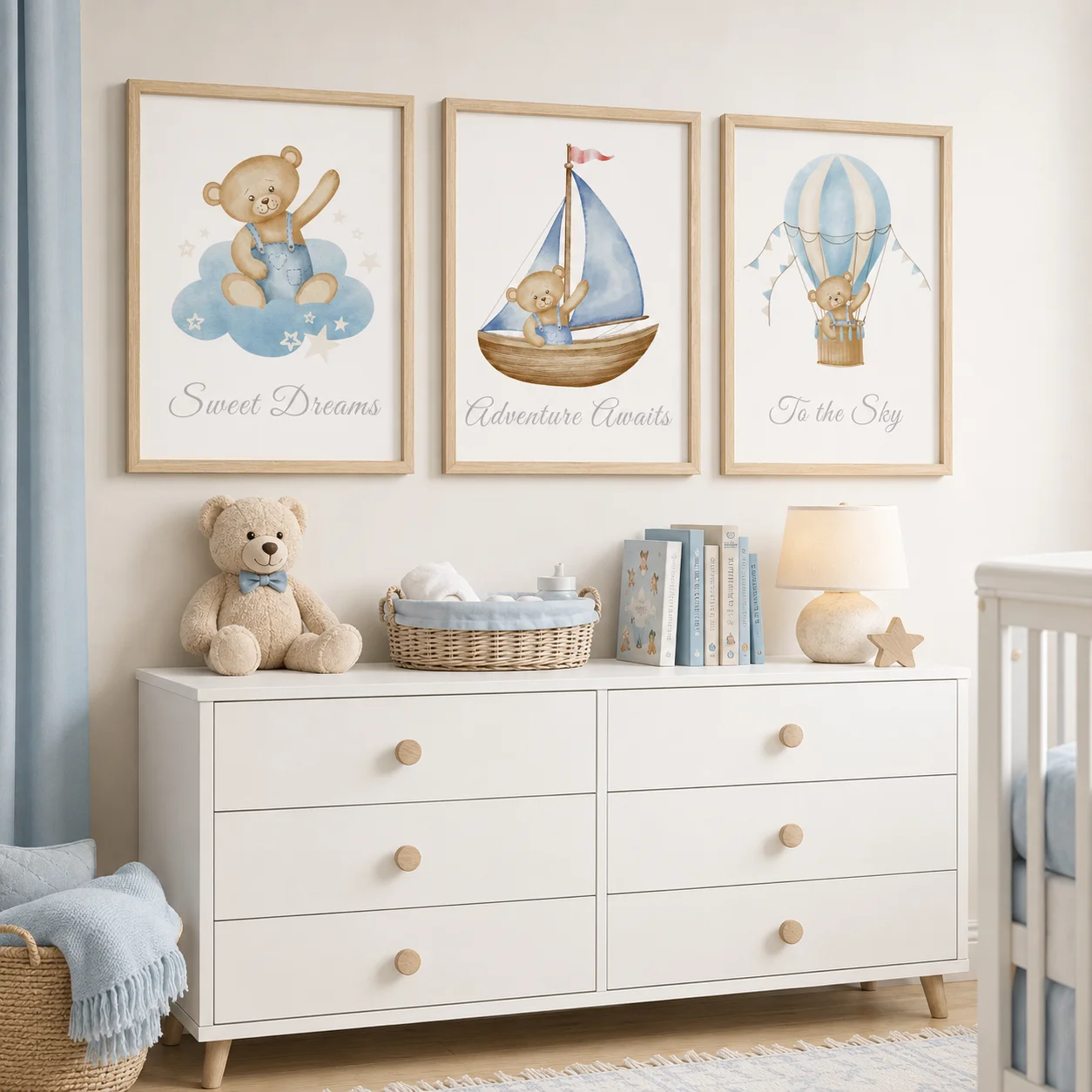 Inspirational Nursery Wall Art, Cute Teddy Bear Canvas Painting, Nordic Animal Poster Print for Baby, Toddler Kids Room Decor
