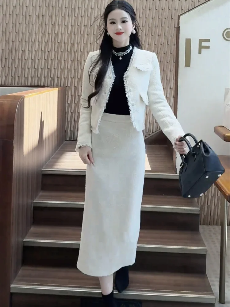 Autumn and Winter Cotton Small Fragrant Style Coat Half Skirt Set Women's 2025 Fashion Light Luxury Style Two piece Set