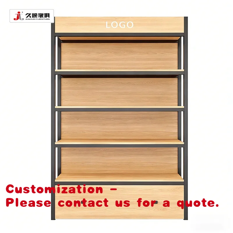

Customize.Jiushun Hot Selling Advertising Standee Display Shelves Cosmetic Steel Wood 5 Layers Retail Store Display Racks in