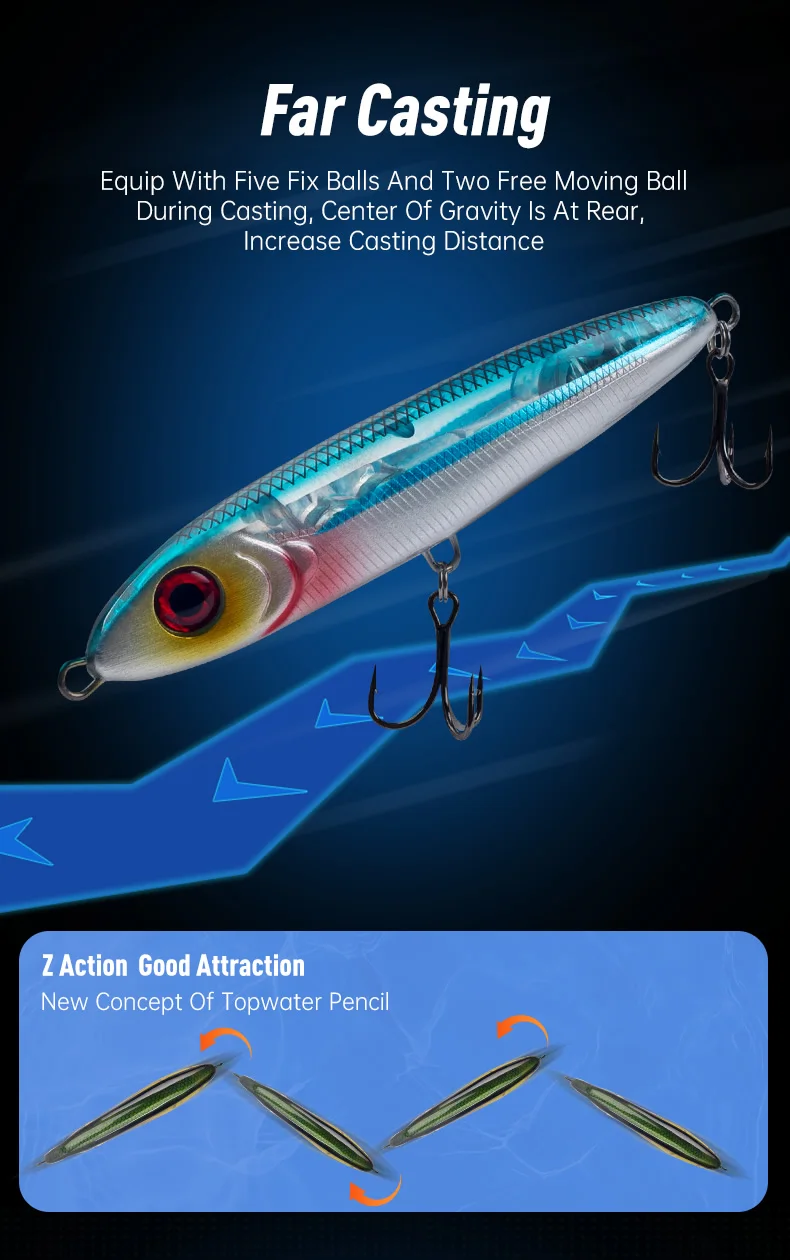 LEYDUN Ministre Jack Stickbait Sinking Pencil Angelköder 105 mm 23 g 120 mm 35 g Gute schwimmende harte Köder Wobbler für Wolfsbarsch – Detail 4