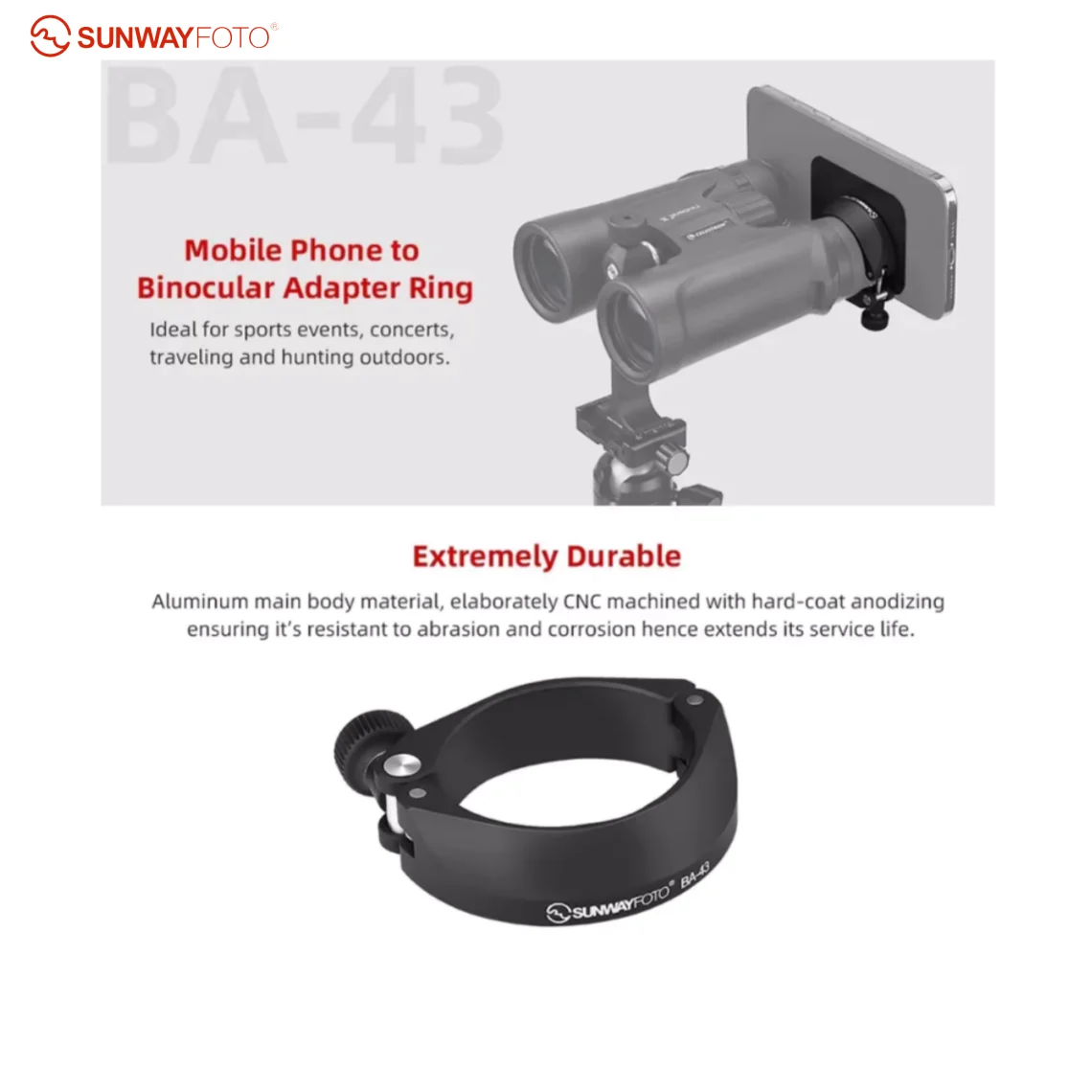 SUNWAYFOTO Universal Smartphone Mount for Binocular, Cell Phone Photography Adapter for Binocular, Capture Photos and Video
