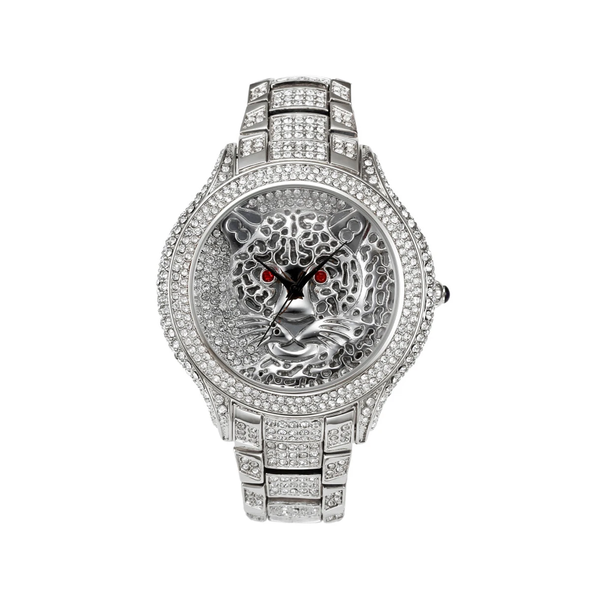 Aokaishen Leopard Head Field Watch for Men Ice Big Gold Color Waterproof Stainless Steel Hip Hop Jewelry Relogio Masculio