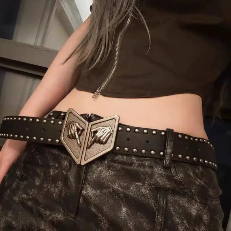 Anime Cosplay Waist Belt Adjustable Faux Leather Rivet Decor Unique Gesture Metal Buckle for Theme Party Outfit