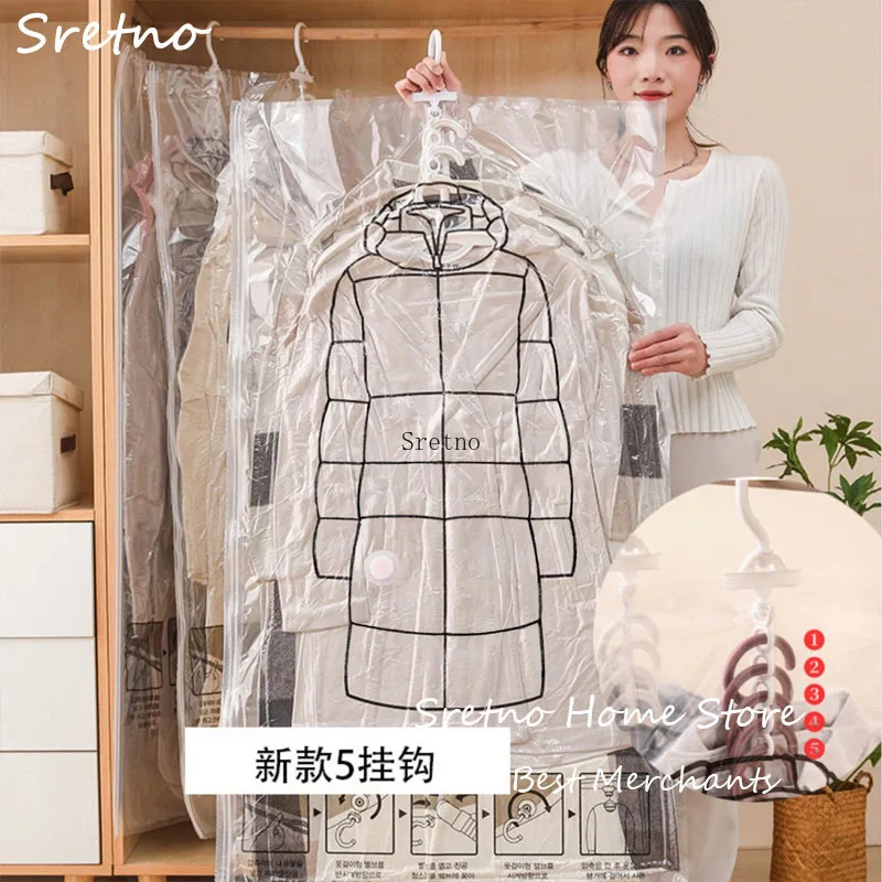 

5-pieces Hanging Vacuum Bags Space Saving Clothes Compression Storage Bag Reusable Empty Pump Bags Clothes Wardrobe organizador
