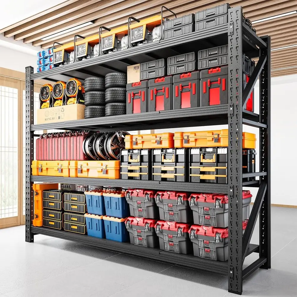

Heavy-Duty 79 Wide Adjustable Metal Storage Shelves for Garage or Warehouse, 7000 lbs Capacity, Black