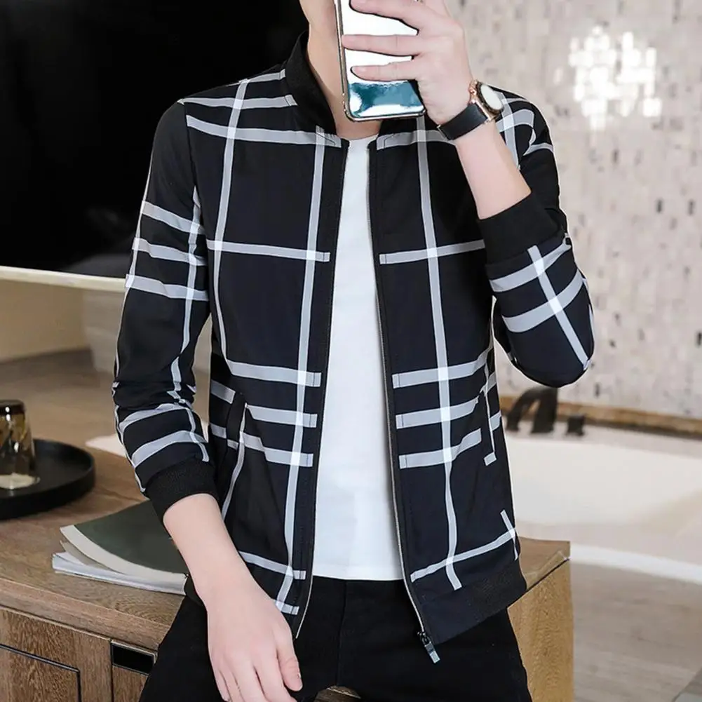 2024 Summer New Men Jacket Coat Korean Fashion Thin Section Printed Plaid Baseball Uniform Youth Boutique Clothing Simple Style