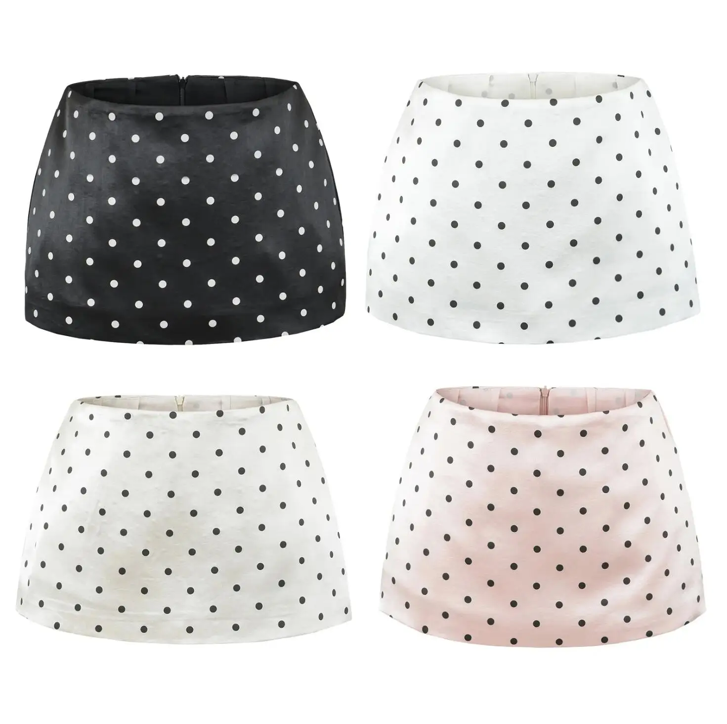 7 Colors Y2K Polka Dot Print Satin Low Waist Mini Skirt With Shorts Lining Sexy A-line Package Hips Short Skater Party Bottom